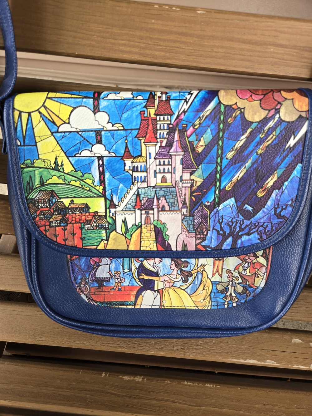 Disney Beauty & The Beast Blue Stained-Glass Castle Small Shoulder Bag